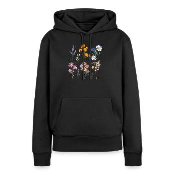Botanische Wildblumen - Frauen Premium Bio Hoodie - Schwarz - Vorne - Julia (174cm)