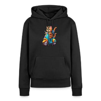 Katze fährt Roller - Frauen Premium Bio Hoodie - Schwarz - Vorne - Julia (174cm)