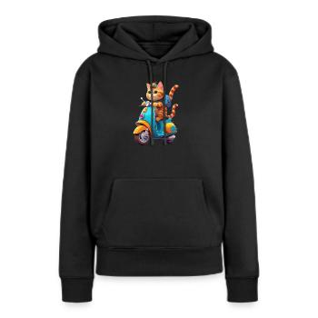 Katze fährt Roller - Frauen Premium Bio Hoodie - Schwarz - Vorne - Julia (174cm)
