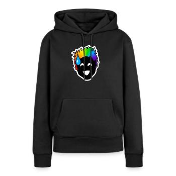 Rire nerveux et incertain : Fierté queer collante - Sweat à capuche Premium bio Femme - noir - Devant - Julia (174cm)