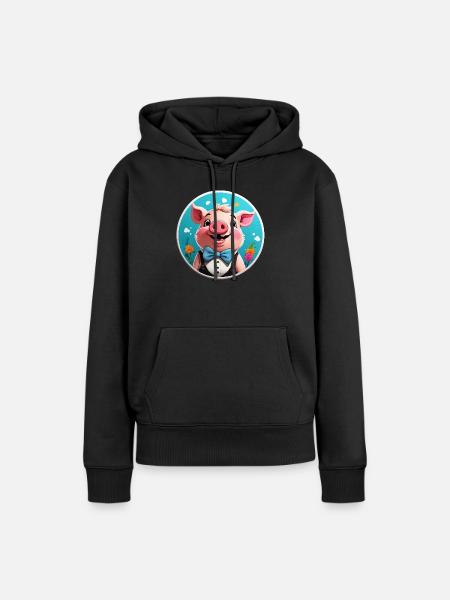 Lustiges Schwein Comic - Frauen Premium Bio Hoodie - Schwarz
