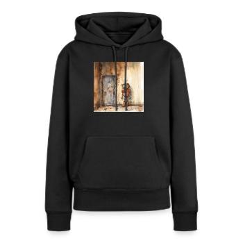 Alter rostiger verlassener Roboter 4 - Frauen Premium Bio Hoodie - Schwarz - Vorne - Julia (174cm)