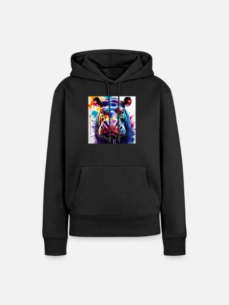 Hippo farbig - Frauen Premium Bio Hoodie - Schwarz