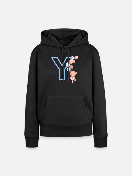 Blauer Buchstabe Y Bär - Frauen Premium Bio Hoodie - Schwarz