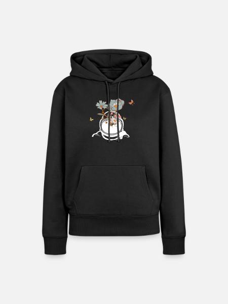 Astronaut mit Retro-Blumen - Geschenkidee - Frauen Premium Bio Hoodie - Schwarz