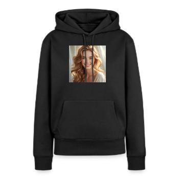 Schönes Mädchen mit glänzendem Haar - Frauen Premium Bio Hoodie - Schwarz - Vorne - Julia (174cm)