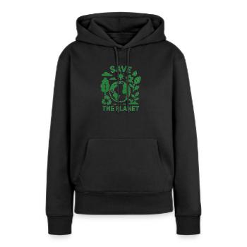 Save the Planet - Frauen Premium Bio Hoodie - Schwarz - Vorne - Julia (174cm)