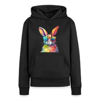 Lapin coloré cool avec des lunettes de soleil lapin - Sweat à capuche Premium bio Femme - noir - Devant - Julia (174cm)