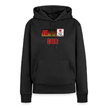 DDR - Frauen Premium Bio Hoodie - Schwarz - Vorne - Julia (174cm)