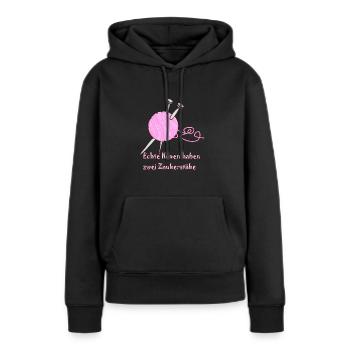 Häkel Motiv mit lustigen Spruch - Frauen Premium Bio Hoodie - Schwarz - Vorne - Julia (174cm)