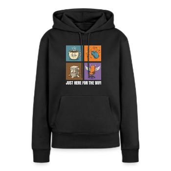 Office Life: Just Here for the WiFi - Frauen Premium Bio Hoodie - Schwarz - Vorne - Julia (174cm)