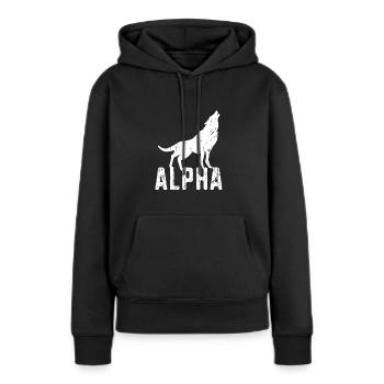Alpha - faune - Sweat à capuche Premium bio Femme - noir - Devant - Julia (174cm)