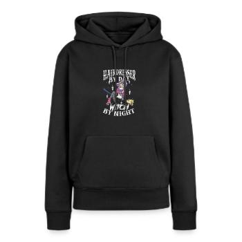 Coiffeur le jour Sorcière la nuit - sorcière - Sweat à capuche Premium bio Femme - noir - Devant - Julia (174cm)