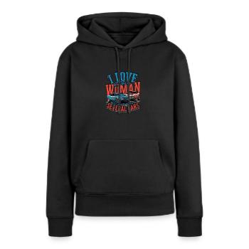 ICH LIEBE EINE FRAU UND MEHRERE AUTOS - Loyalität - Frauen Premium Bio Hoodie - Schwarz - Vorne - Julia (174cm)