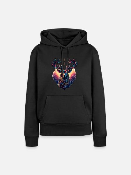 Mystischer Hirsch im Sternenhimmel - Frauen Premium Bio Hoodie - Schwarz