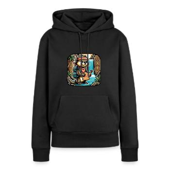 Une loutre aventureuse découvre une cachette - Sweat à capuche Premium bio Femme - noir - Devant - Julia (174cm)