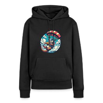 Fallschirmspringender Otter Mit Fisch Abenteuer - Frauen Premium Bio Hoodie - Schwarz - Vorne - Julia (174cm)