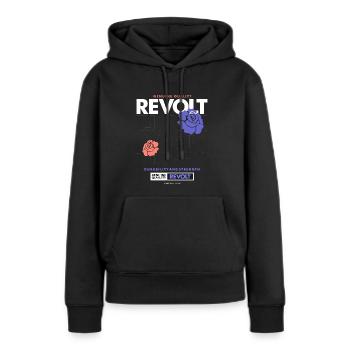 Revolt Streetwear - Frauen Premium Bio Hoodie - Schwarz - Vorne - Julia (174cm)