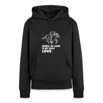 J’adore les courses de chevaux - Sweat à capuche Premium bio Femme - noir - Devant - Julia (174cm)