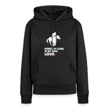 J’adore les courses de chevaux - Sweat à capuche Premium bio Femme - noir - Devant - Julia (174cm)