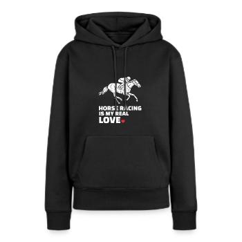 J’adore les courses de chevaux - Sweat à capuche Premium bio Femme - noir - Devant - Julia (174cm)