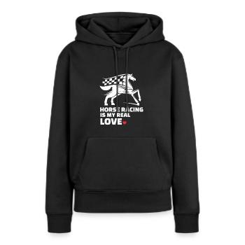 J’adore les courses de chevaux - Sweat à capuche Premium bio Femme - noir - Devant - Julia (174cm)
