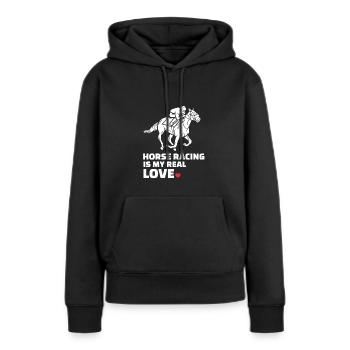 J’adore les courses de chevaux - Sweat à capuche Premium bio Femme - noir - Devant - Julia (174cm)