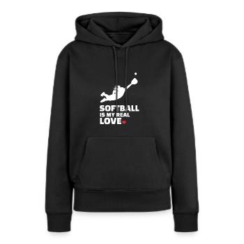 J’adore le softball - Sweat à capuche Premium bio Femme - noir - Devant - Julia (174cm)