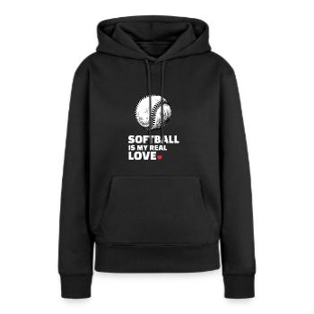 J’adore le softball - Sweat à capuche Premium bio Femme - noir - Devant - Julia (174cm)