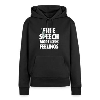 Redefreiheit ist wichtiger als Gefühle - Frauen Premium Bio Hoodie - Schwarz - Vorne - Julia (174cm)