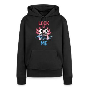Axlotl - SCHAU MICH AN - Frauen Premium Bio Hoodie - Schwarz - Vorne - Julia (174cm)