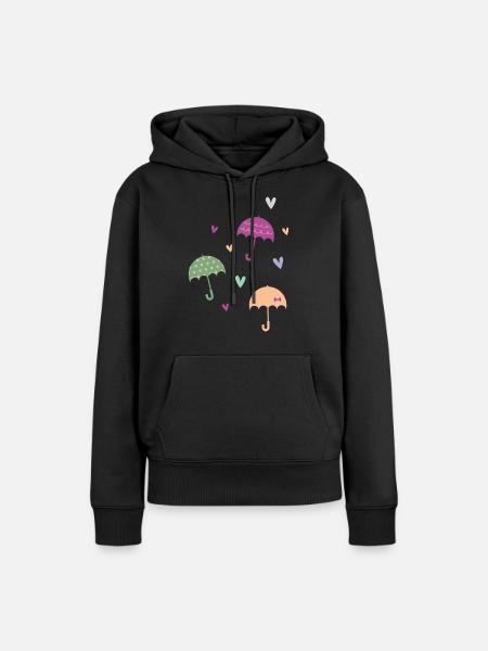 Regenschirm & Herzen - Frauen Premium Bio Hoodie - Schwarz