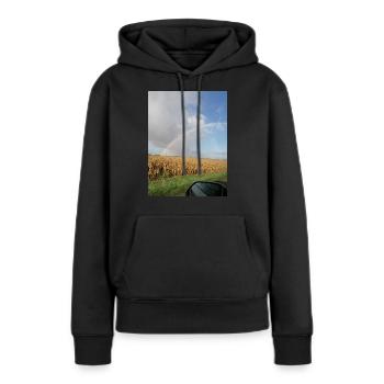 Arc-en-ciel sur la route et champs de blé - Sweat à capuche Premium bio Femme - noir - Devant - Julia (174cm)