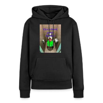 Lebe hart, feiere härter! - Frauen Premium Bio Hoodie - Schwarz - Vorne - Julia (174cm)