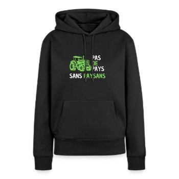 Pas De Pays Sans Paysans Jaune - Sweat à capuche Premium bio Femme - noir - Devant - Julia (174cm)