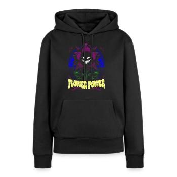 Flower Power Illustration Audacieux Bleu Violet Mutant - Sweat à capuche Premium bio Femme - noir - Devant - Julia (174cm)