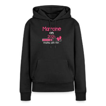 Marraine en 2026 cadeau baptême humour - Sweat à capuche Premium bio Femme - noir - Devant - Julia (174cm)