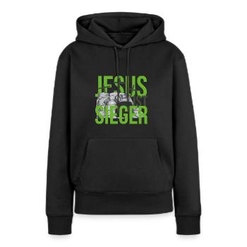 Jesus ist Sieger - Frauen Premium Bio Hoodie - Schwarz - Vorne - Julia (174cm)