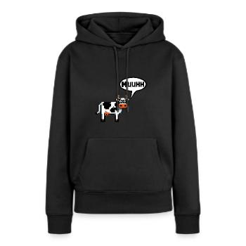 Kuh Hallo Morgen Hello Guten Tag Servus Moin - Frauen Premium Bio Hoodie - Schwarz - Vorne - Julia (174cm)