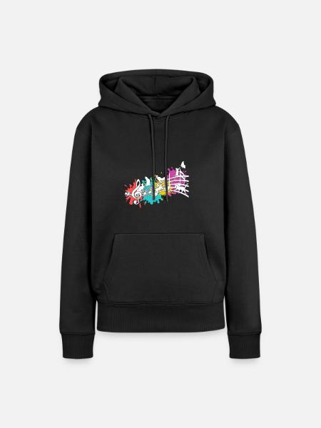 Lustige Katzen Notenlinien Farbkleckse - Frauen Premium Bio Hoodie - Schwarz