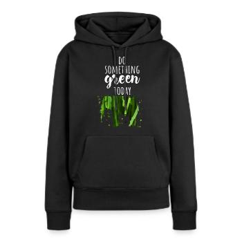 Denke an die Umwelt - Frauen Premium Bio Hoodie - Schwarz - Vorne - Julia (174cm)