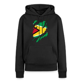 Guyana Flagge zerrissenes Motiv - Frauen Premium Bio Hoodie - Schwarz - Vorne - Julia (174cm)