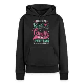 Camille nom personne n'est parfait cadeau fille - Sweat à capuche Premium bio Femme - noir - Devant - Julia (174cm)