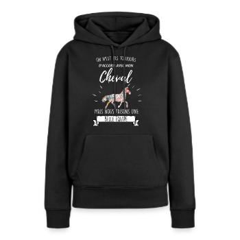 Fille cheval équipe de caractère cadeau équitation - Sweat à capuche Premium bio Femme - noir - Devant - Julia (174cm)