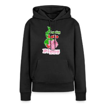 Lucky LOTO piggy - Sweat à capuche Premium bio Femme - noir - Devant - Julia (174cm)