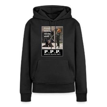P.P.P. Parti politique parasitaire - Sweat à capuche Premium bio Femme - noir - Devant - Julia (174cm)