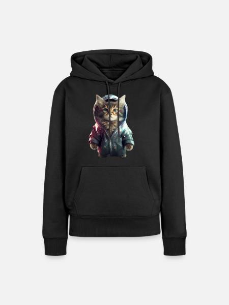 Weltraum Katze - Frauen Premium Bio Hoodie - Schwarz