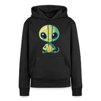 Alien mit Keks - Frauen Premium Bio Hoodie - Schwarz - Vorne - Julia (174cm)