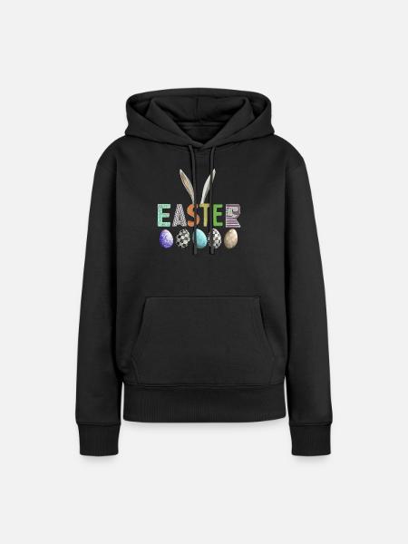 Osterdesign mit bunter Eierfamilie - Frauen Premium Bio Hoodie - Schwarz