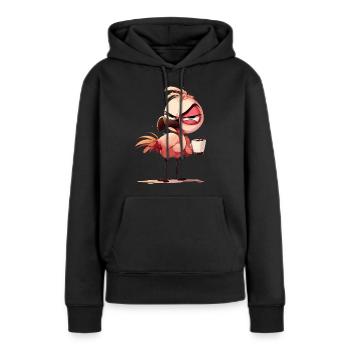Lustiger Flamingo | Kaffee und Flamingo | Grumpy - Frauen Premium Bio Hoodie - Schwarz - Vorne - Julia (174cm)